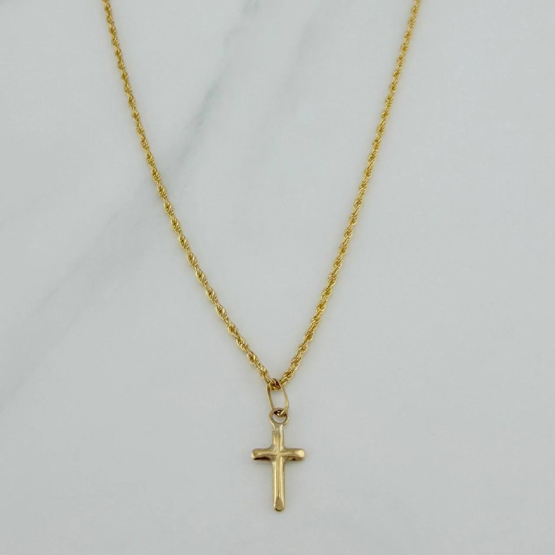 Set Cadena Lazo + Dije Cruz / 1,2 gr / 45 cm Oro Amarillo 18K