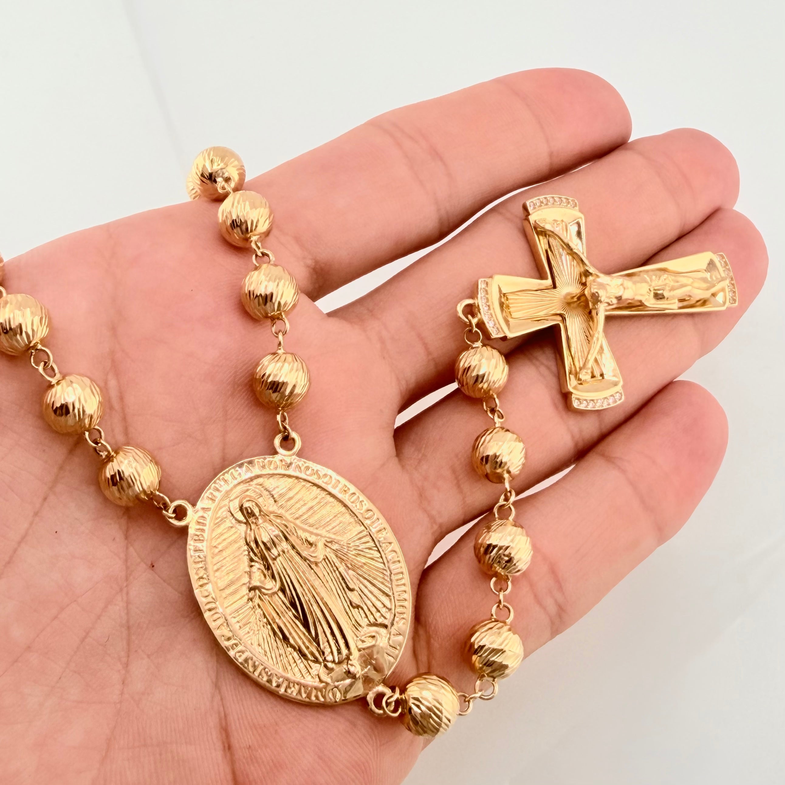 Rosario Cruz Cristo Virgen Milagrosa 53.45gr / 75cm / 8mm Oro Amarillo 18K *