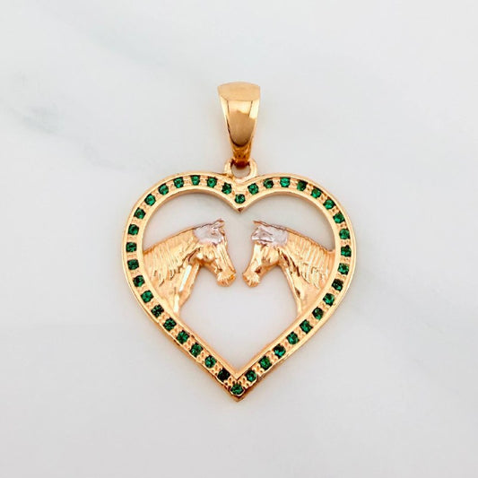 Dije Corazon Caballos 3.05 g / 3 cm Dos Oros Amarillo Blanco 18K