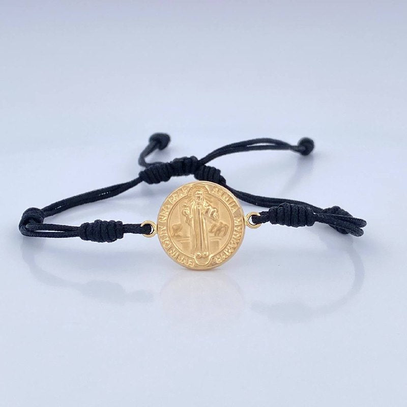 Pulsera Tejida Negra San Benito 0.8gr / Oro 18K $