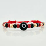 Pulsera Tejida Roja Ojo Turco Oro Amarillo 18K