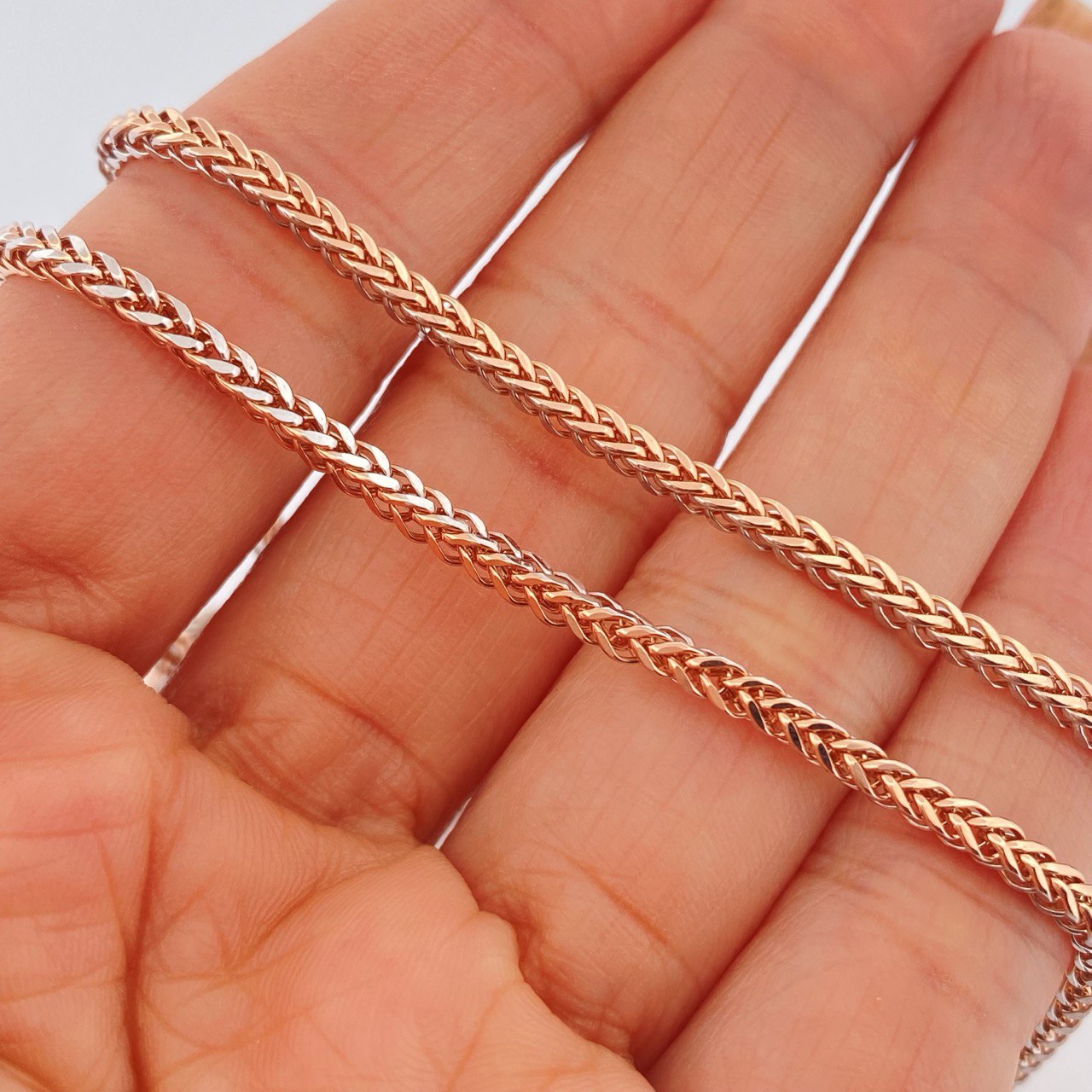 Cadena Franco 8.6gr / 60cm / Dos Oros Blanco Rosa +3 18K &