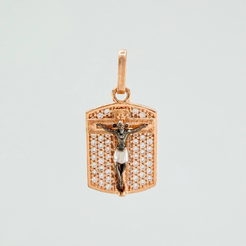 Dije Placa Cruz Cristo Milagroso De Buga 2.7 g / 2.3 cm Tres Oros 18K
