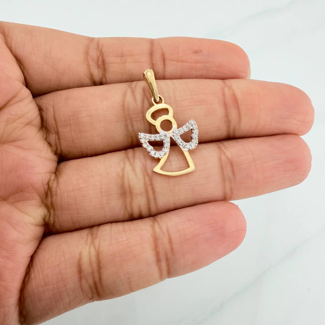 Dije Silueta Angel 1.45 g / 2.5 cm Dos Oros Amarillo Blanco 18K