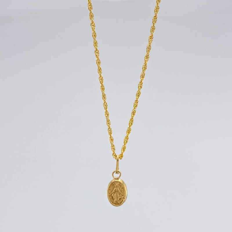 Set Cadena Lazo + Dije Virgen De La Medalla Milagrosa / 1,25 gr / 44.6 cm Oro Amarillo 18K