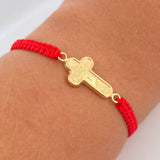 Pulsera Tejida Roja Cruz Cristo 0.95gr / Oro Amarillo 18K $