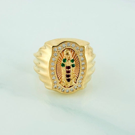 Anillo Virgen De Guadalupe 6.3 g / T7 3/4 Dos Oros Amarillo Rosa 18K