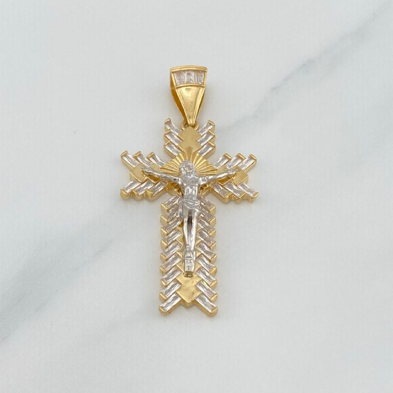 Dije Cruz Cristo 7.6 g / 5.2 cm Dos Oros Amarillo Blanco 18K