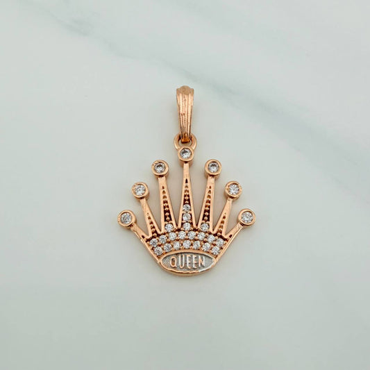 Dije Corona Queen 2.2gr / 2.4cm / Dos Oros Blanco Rosa 18K %