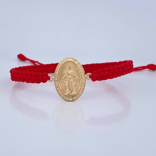Pulsera Tejida Roja Virgen Milagrosa 1.45gr / Oro 18K &