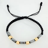 Pulsera Tejida Negra Hematita Oro Amarillo 18K
