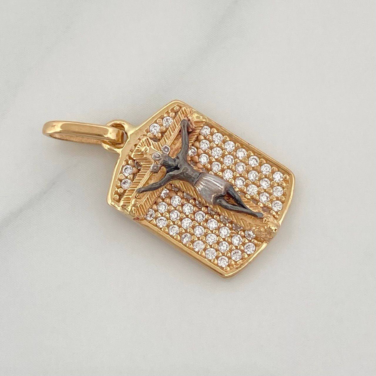 Dije Placa Cruz Cristo Milagroso De Buga 2.5 g / 2.2 cm Tres Oros 18K