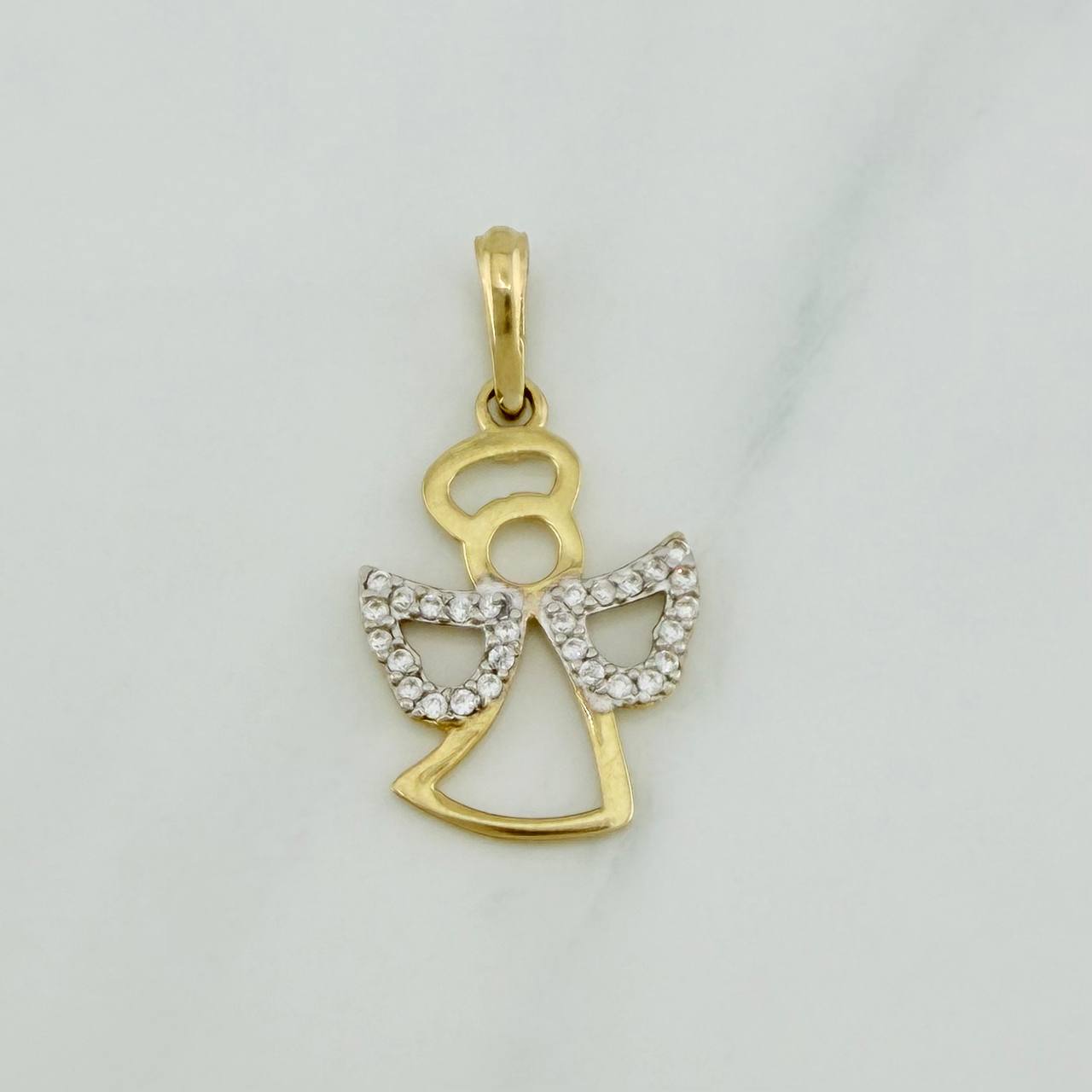 Dije Silueta Angel 1.45 g / 2.5 cm Dos Oros Amarillo Blanco 18K