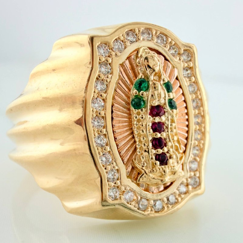 Anillo Virgen De Guadalupe 6.3 g / T7 3/4 Dos Oros Amarillo Rosa 18K