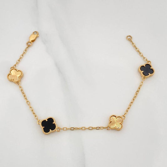 Pulso Trebol Onix Negro 5.45 g / 18.1 cm / 1.4 mm Oro Amarillo 18K