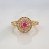 Anillo Solitario Halo Tupido 3.85 g / T6 1/2 Oro Amarillo 18K