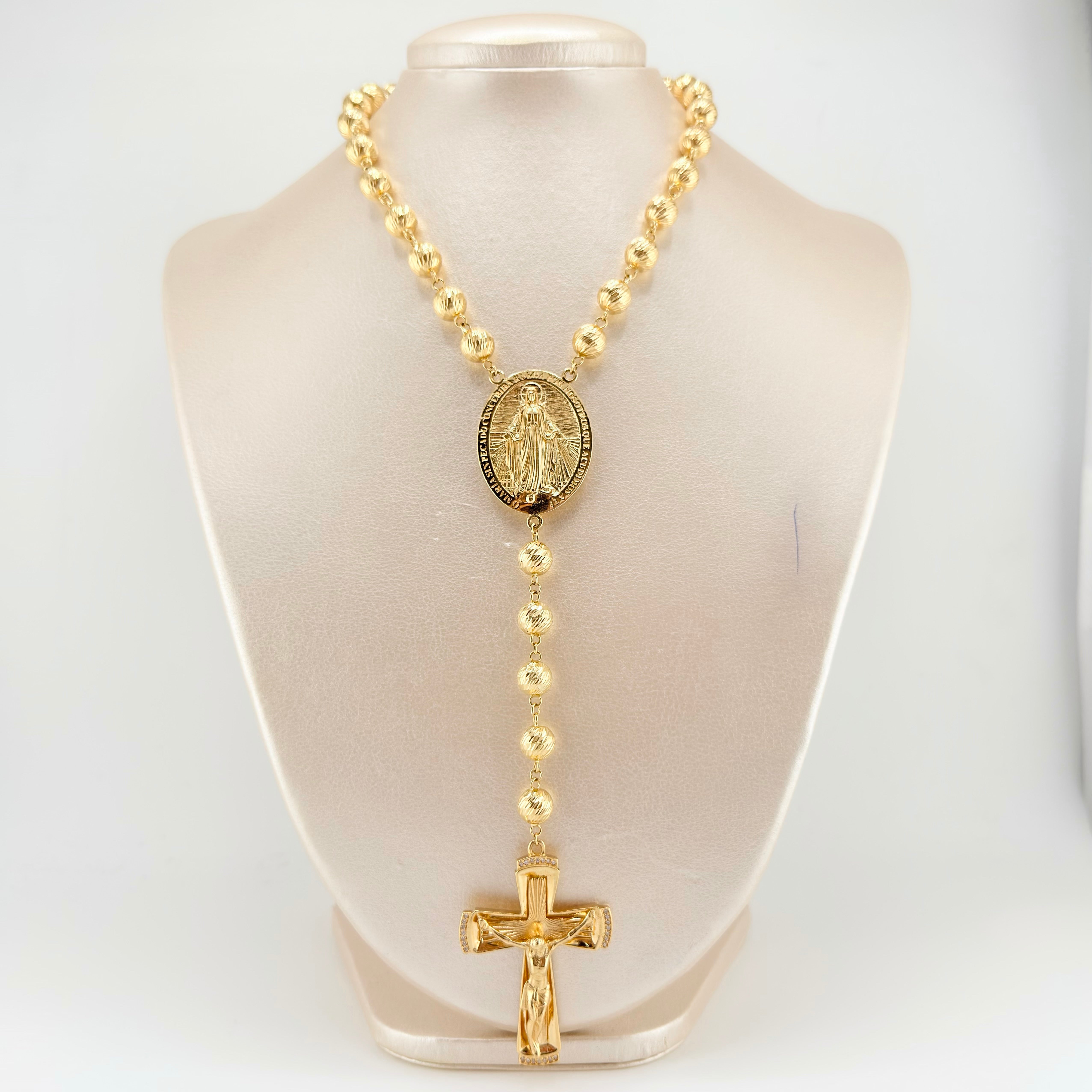 Rosario Cruz Cristo Virgen Milagrosa 53.45gr / 75cm / 8mm Oro Amarillo 18K *