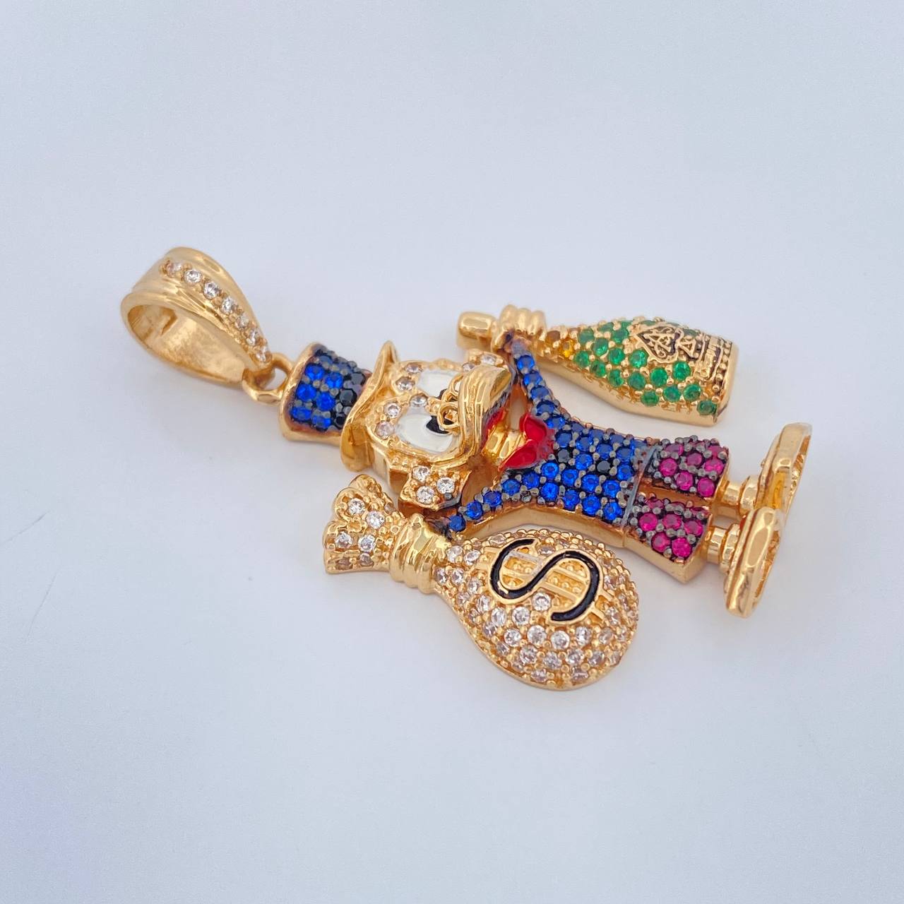 Dije Pato Bolsa De Dinero Botella De Champagne 8.95gr / 4cm / Dos Oros Negro Amarillo 18K $