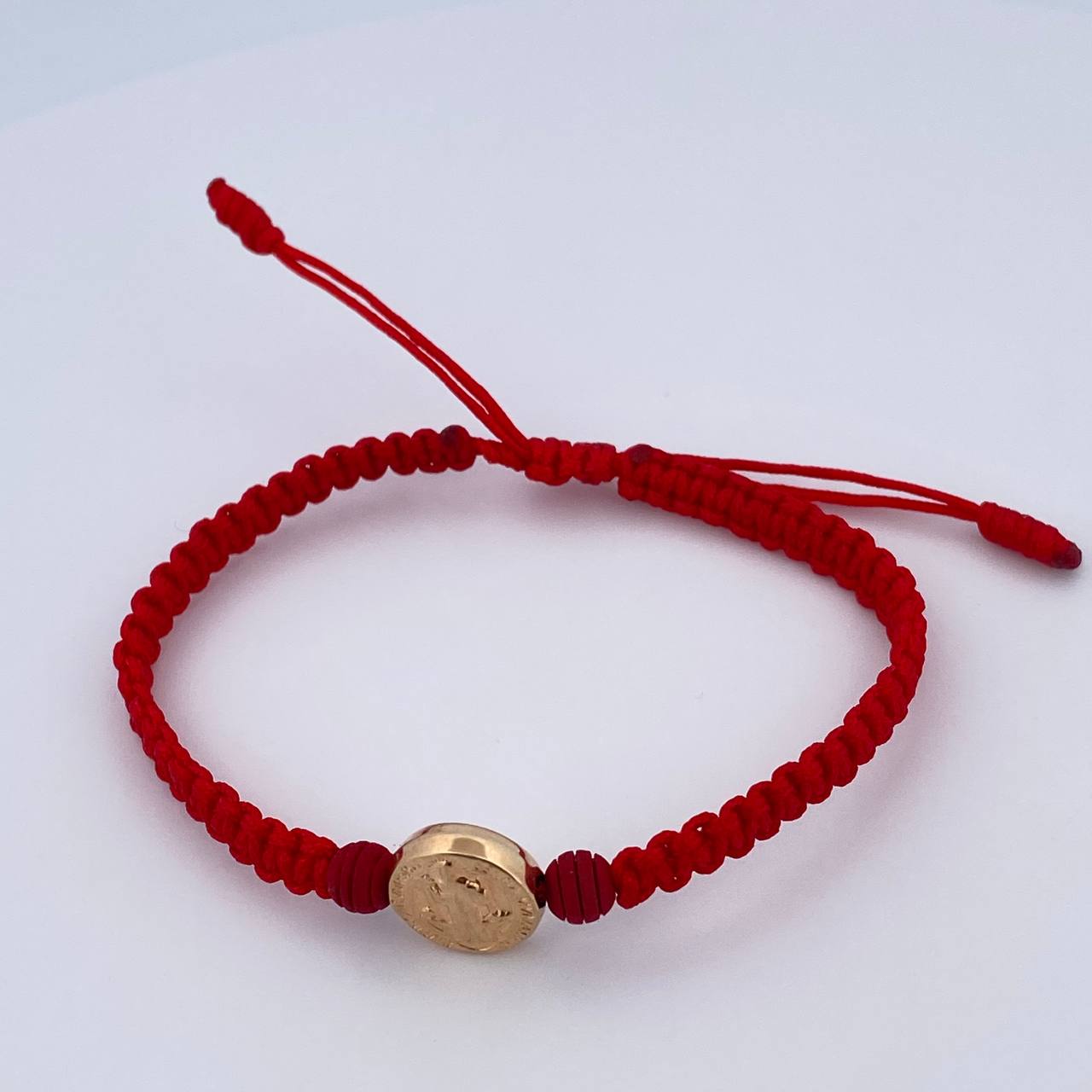 Pulsera Tejida Roja San benito 0.6gr / Oro Amarillo 18K $