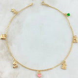 Tobillera Espiga 3.1gr / 23cm / 1.5mm Osos-Corazones-Trebol Oro Amarillo 18K *