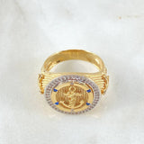 Anillo Sello Ancla Amarrada 9.65gr / T11 / Circones Azules Blancos Dos Oros Amarillo Blanco 18K *