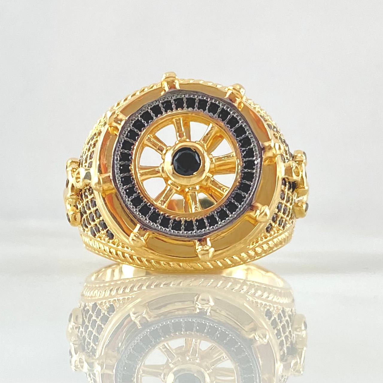 Anillo Timon Movil 12.4gr / T9 1/4 / Circones Negros Oro Amarillo 18K *