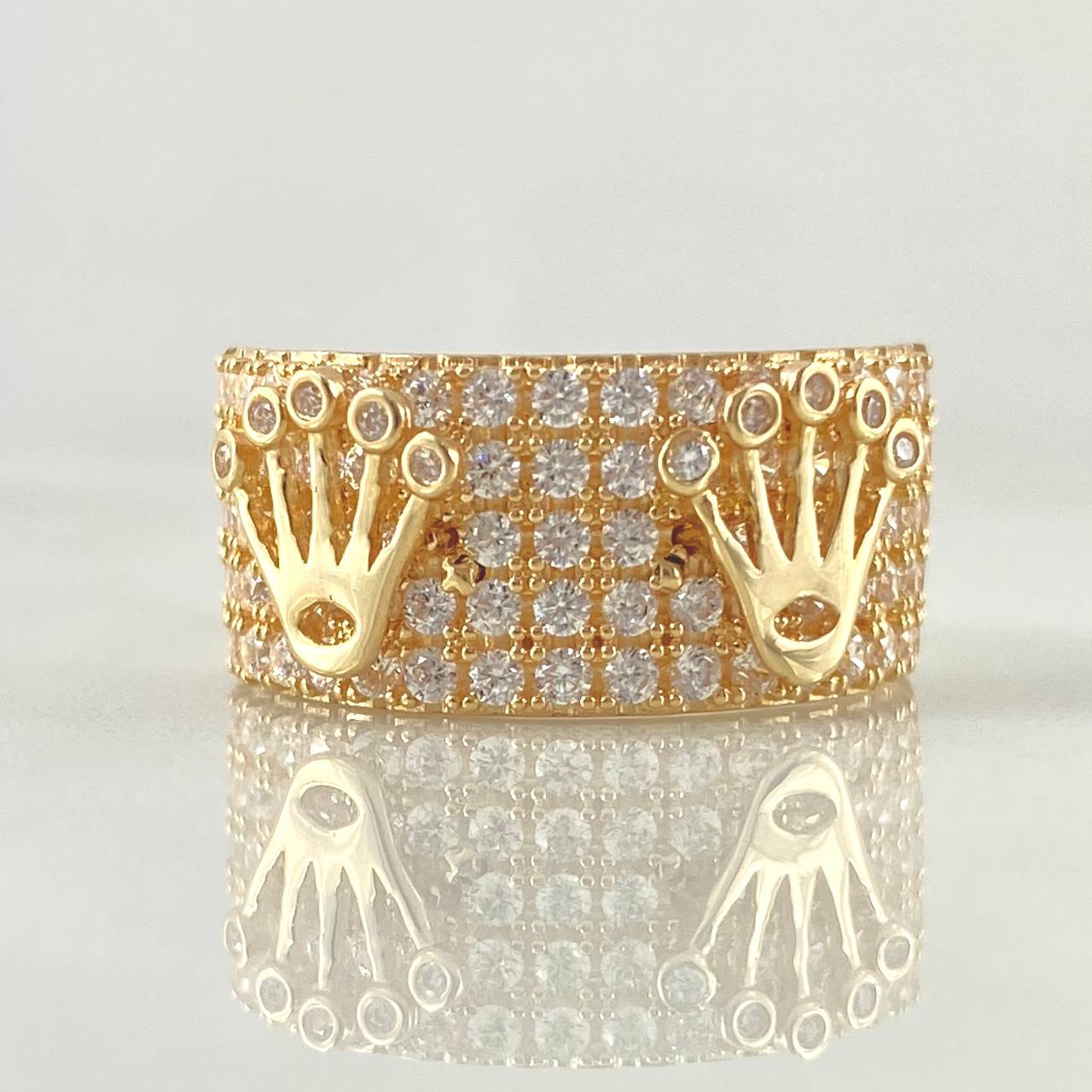 Anillo Carril Grueso Coronas RX 6.25gr / T6 1/4 / Circones Blancos Oro Amarillo 18K *