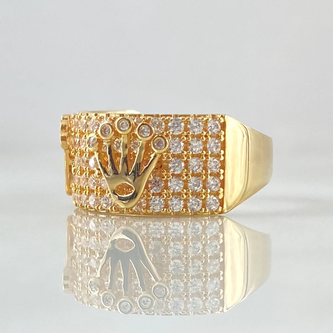 Anillo Carril Grueso Coronas RX 6.25gr / T6 1/4 / Circones Blancos Oro Amarillo 18K *