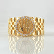 Anillo Correa Enmallada Corona RX 4.1gr / T7 / Circones Blancos Oro Amarillo 18K *