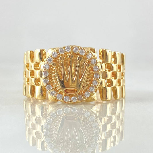 Anillo Correa Enmallada Corona RX 4.1gr / T7 / Circones Blancos Oro Amarillo 18K *