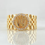 Anillo Correa Enmallada Corona RX 4.1gr / T7 / Circones Blancos Oro Amarillo 18K *