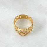Anillo Correa Enmallada Corona RX 4.1gr / T7 / Circones Blancos Oro Amarillo 18K *