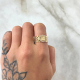 Anillo Correa Enmallada Corona RX 4.1gr / T7 / Circones Blancos Oro Amarillo 18K *