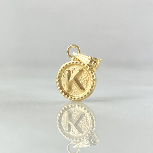 Dije Letra K 0.45gr / 1.4cm / Circulo Cargador Bordeado Oro Amarillo 18K *