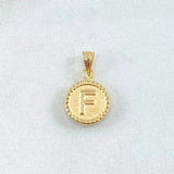 Dije Letra F 0.4gr / 1.4cm / Circulo Cargador Bordeado Oro Amarillo 18K