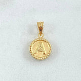 Dije Letra A 0.6gr / 1.7cm / Circulo Cargador Bordeado Oro Amarillo 18K *