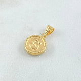 Dije Letra S 0.6gr / 1.7cm / Circulo Cargador Bordeado Oro Amarillo 18K