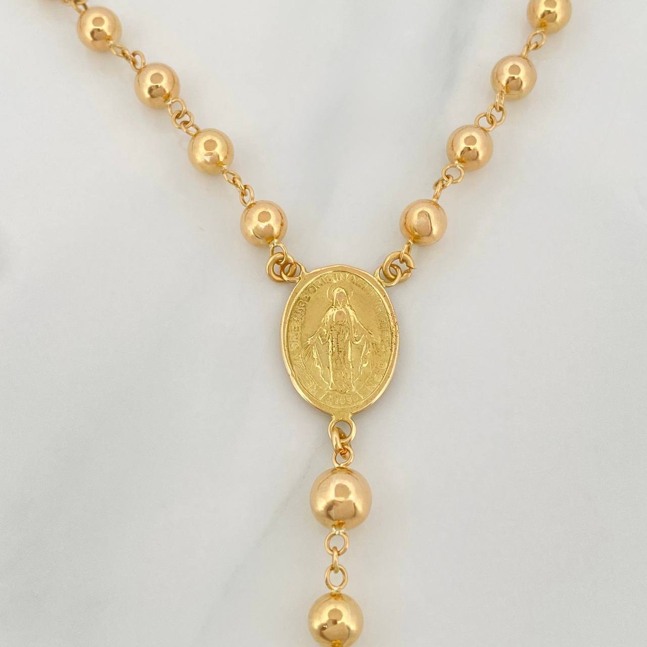 Rosario Virgen Milagrosa Cruz Cristo 13.9 g / 60 cm / 6 mm Oro Amarillo 18K