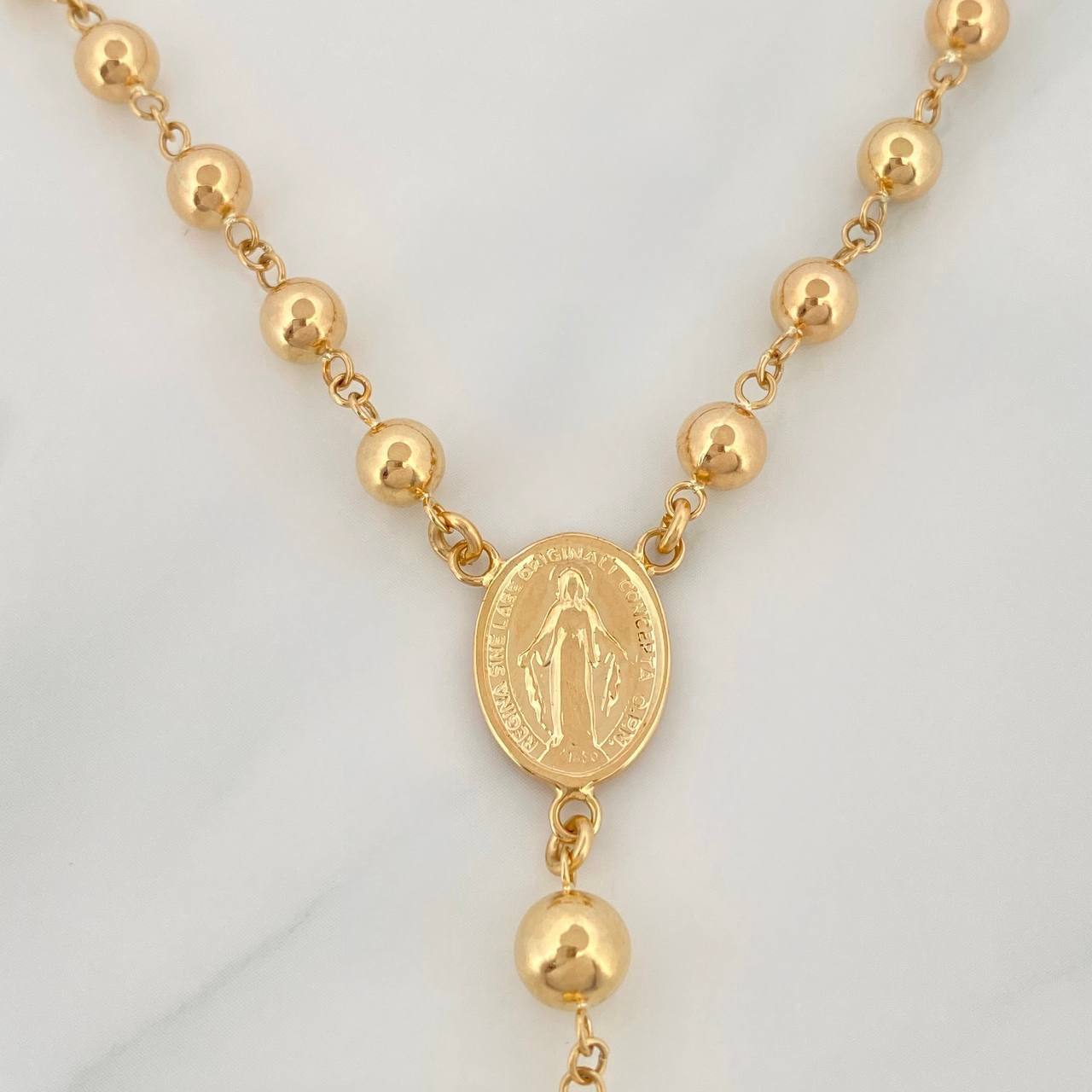 Rosario Virgen Milagrosa Cruz Cristo 13.8 g / 60 cm / 5-6mm mm Oro Amarillo 18K