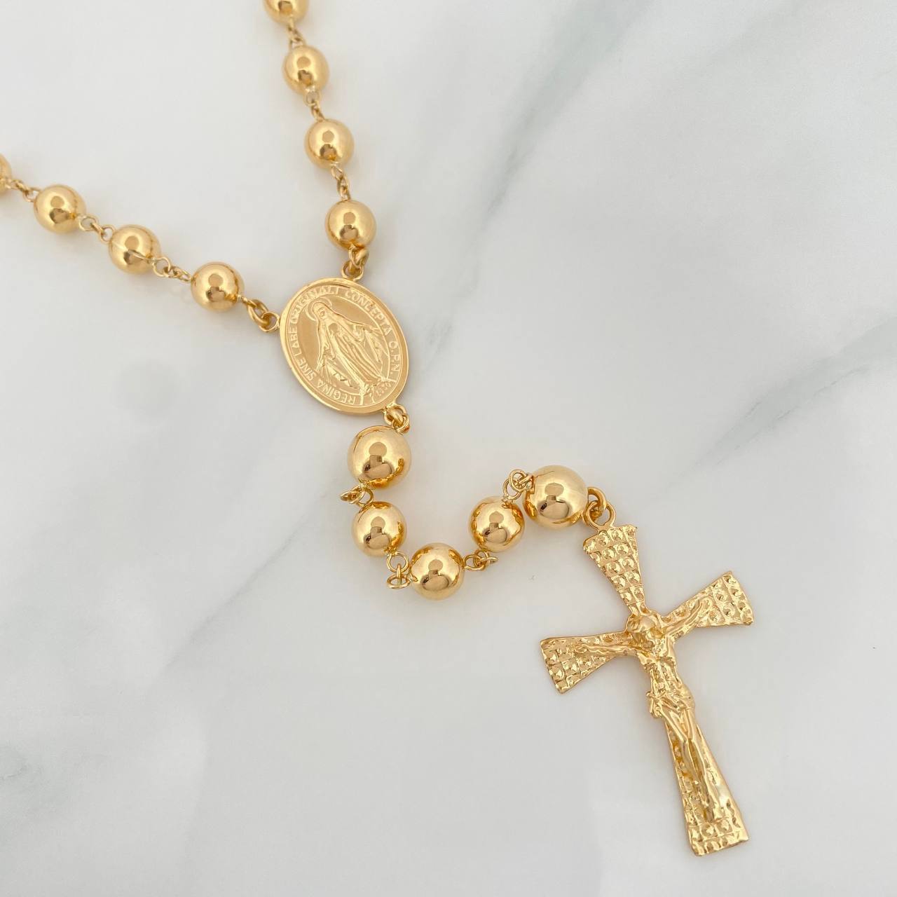 Rosario Virgen Milagrosa Cruz Cristo 18.3 g / 64 cm / 6-7mm mm Oro Amarillo 18K