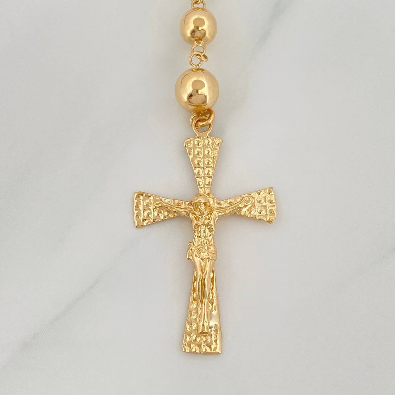 Rosario Virgen Milagrosa Cruz Cristo 18.3 g / 64 cm / 6-7mm mm Oro Amarillo 18K