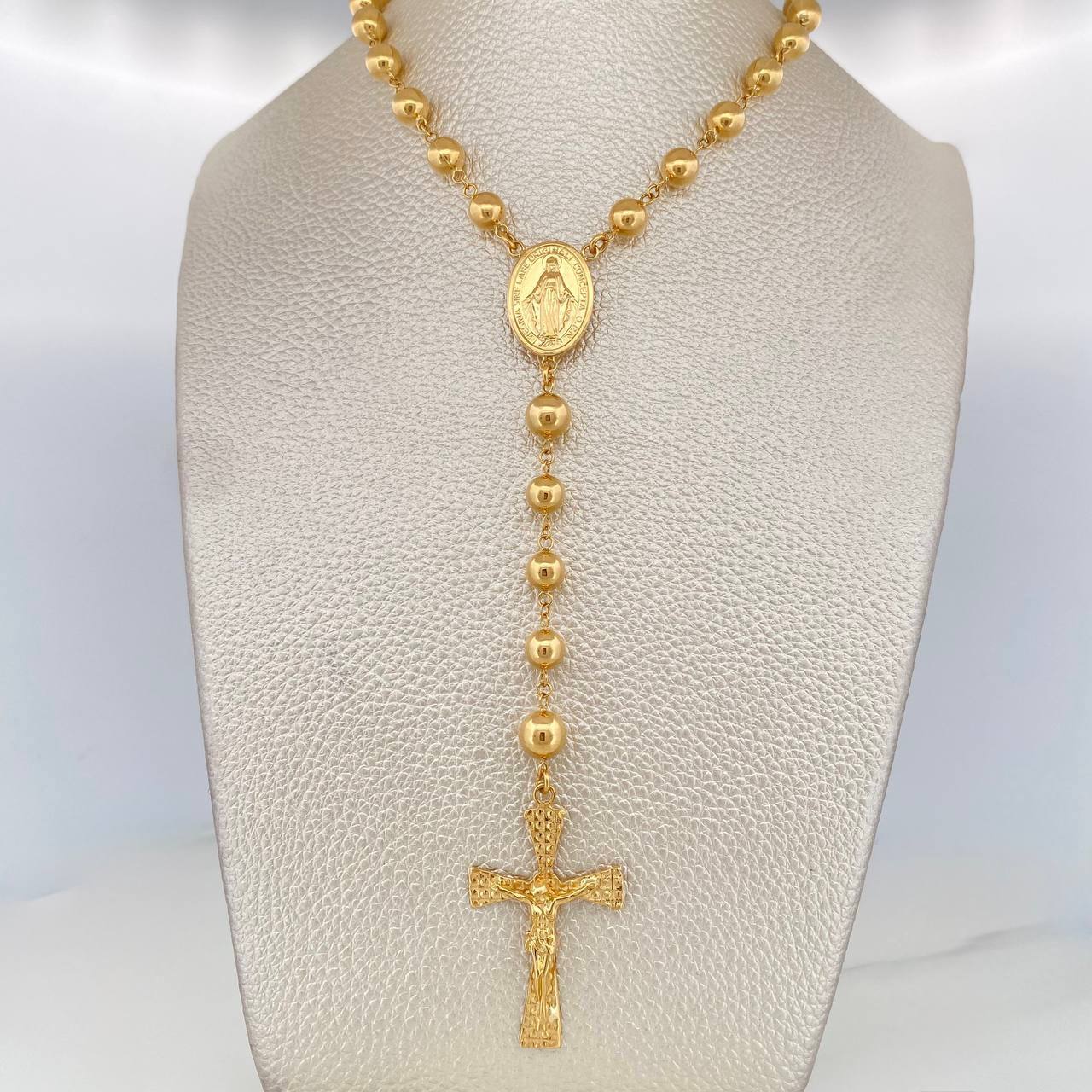 Rosario Virgen Milagrosa Cruz Cristo 18.3 g / 64 cm / 6-7mm mm Oro Amarillo 18K