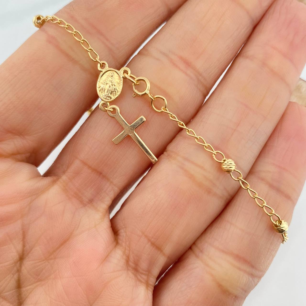 Tobillera Denario Virgen Milagrosa 2.3 g / 20 cm / 3 mm Oro Amarillo 18K