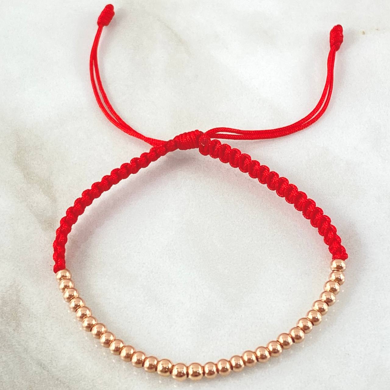 Pulsera Roja Bolas Lisas 1.5gr / Oro Rosa 18K *