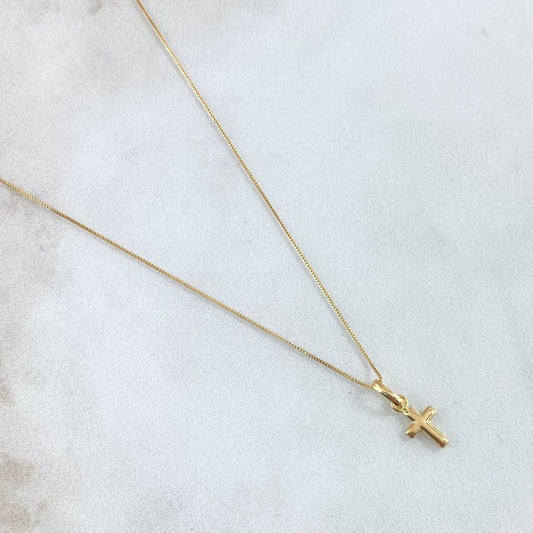 Set Cadena Veneciana 0.95gr / 45cm / 0.5mm + Dije Cruz 0.25gr / 1.4cm Lisa 1.2gr Oro Amarillo 18K (Oferta)