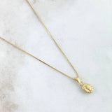 Set Cadena Veneciana 0.85gr / 40cm / 0.5mm + Dije Guadalupe Ovalado 0.35gr / 1.5cm Cargador Bordeado 1.2gr Oro Amarillo 18K (Oferta) *