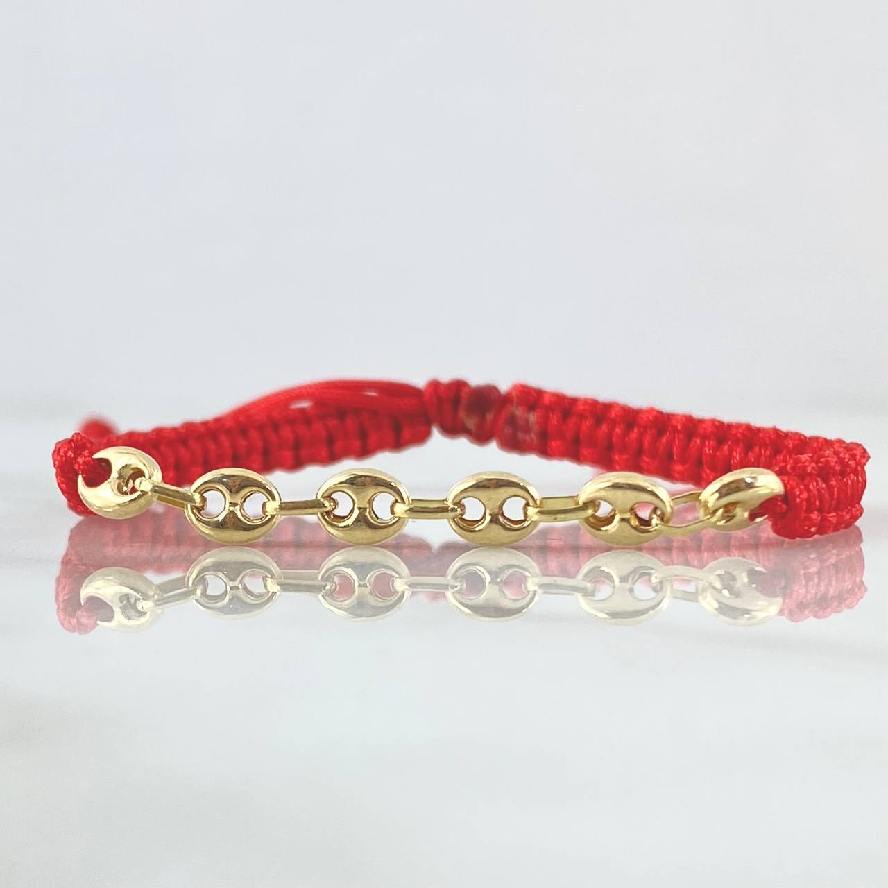 Pulsera Roja Retazo GC 0.65gr / 4mm Liso 6 Eslabones Oro Amarillo 18K