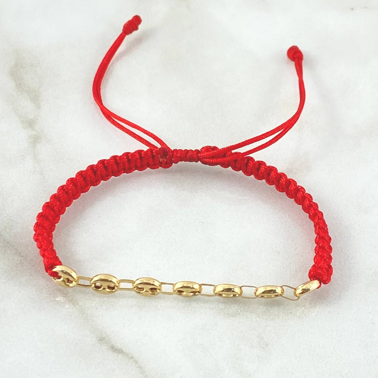 Pulsera Roja Retazo GC 0.8gr / 4mm Liso 7 Eslabones Oro Amarillo 18K