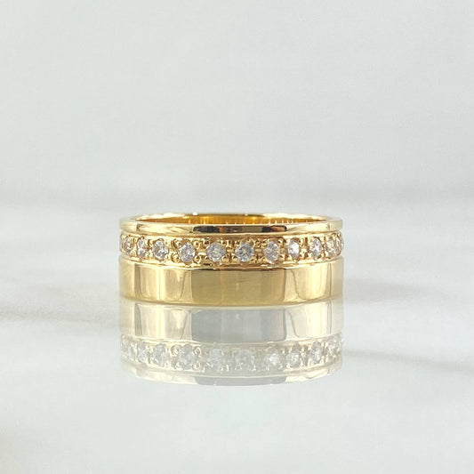 Anillo Argolla Basteada 4gr / T5 1/2 / Circones Blancos Oro Amarillo 18K