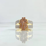 Anillo Signo Dólar 9.8gr / T10 / Circones Blancos Tres Oros 18K